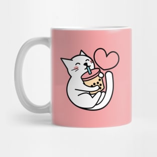 Cute White Cat Sipping Bubble Tea - Kawaii Boba Tea Mug